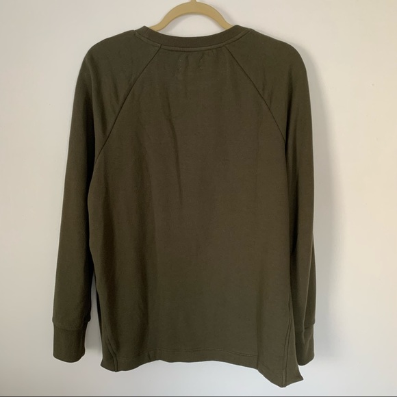 LOU & GREY Army Green Crewneck Side Slit Pullover Sweatshirt - Picture 2 of 10